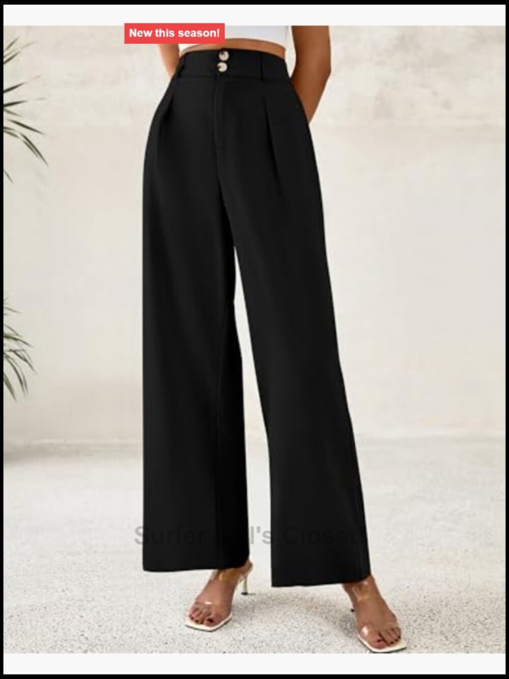 Wide Leg Dress Pants High Waisted Button Pleated Business Casual Trousers - Picture 2 of 7